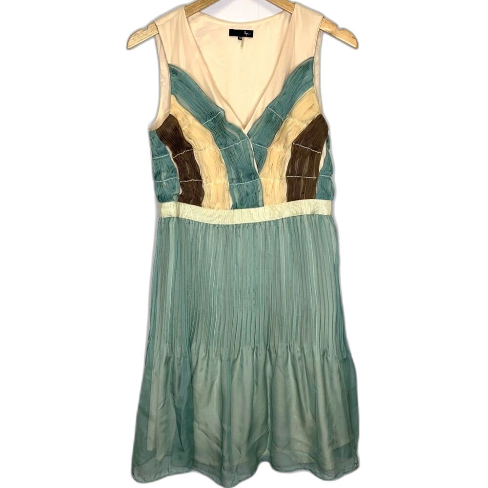 Anthropologie Ryu Pleated Chiffon Dress Boho Sleeveless Fit Flare Festival